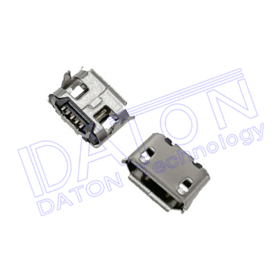 Micro USB B5母,SMT型,助焊片DIP,4支腳,捲邊銅殼