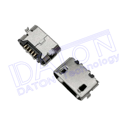 Micro USB B5母,SMT型,助焊片DIP,4支腳,平口銅殼