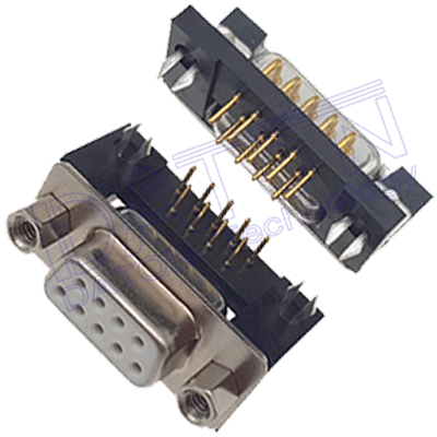 D-SUB 9.4mm 90度PCB插板,車針,09母,有塑膠支架,直鎖Z片