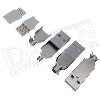 USB A公,焊線型,三件套,鐵殼鍍鎳,總長=36.30mm