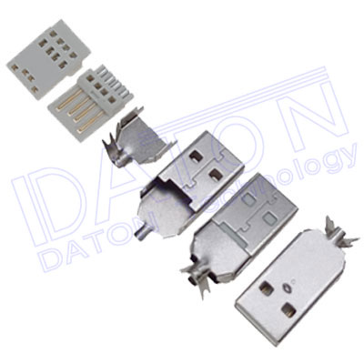 USB A公,焊線型,三件套,鐵殼鍍鎳,總長=26.50mm